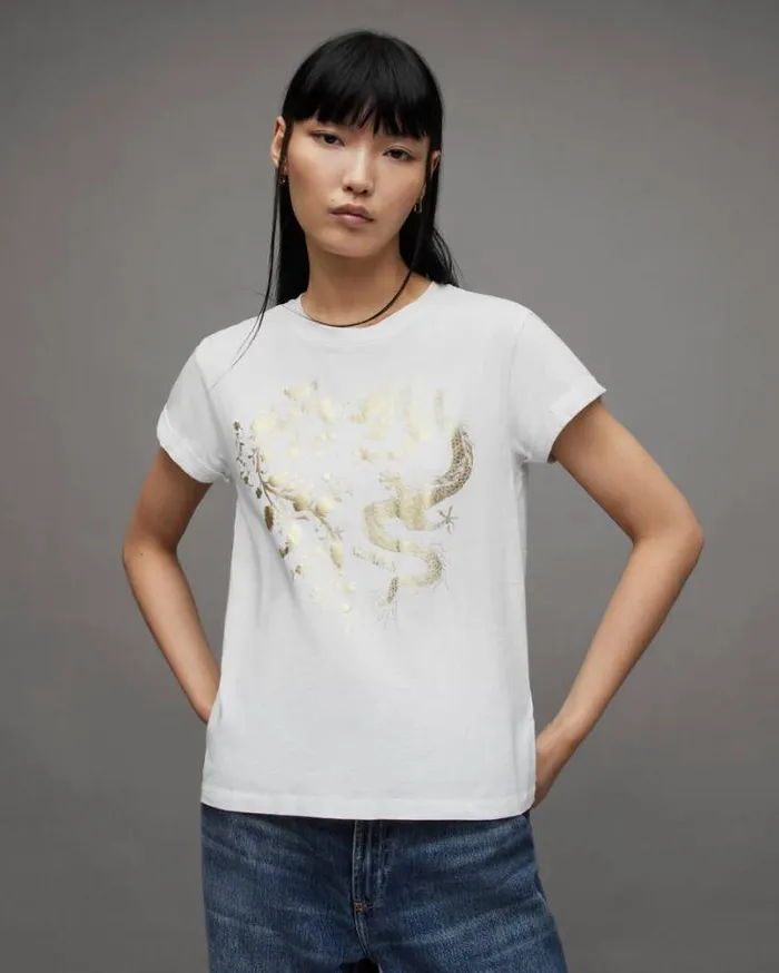 Auru Dragon Printed Anna TShirt White Women AllSaints TShirts