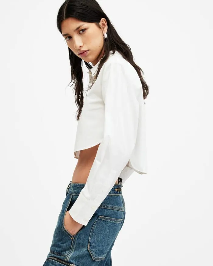 Averie Cropped Relaxed Fit Shirt White Women AllSaints Tops and Shirts