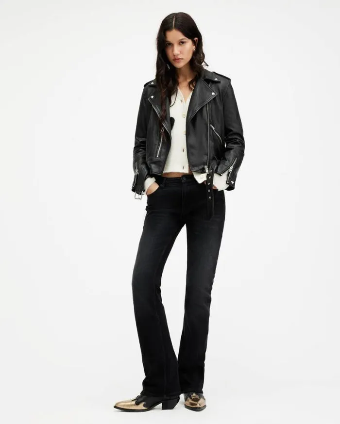 Balfern Heart Stud Leather Biker Jacket Black Women AllSaints Leather Jackets Balfern Heart Stud Leather Biker Jacket Black Women AllSaints Leather Jackets