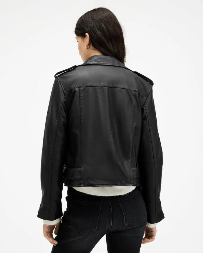 Balfern Heart Stud Leather Biker Jacket Black Women AllSaints Leather Jackets Balfern Heart Stud Leather Biker Jacket Black Women AllSaints Leather Jackets