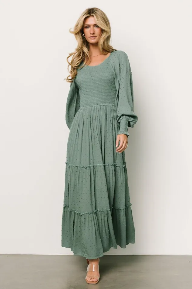 Bayley Smocked Dotted Maxi Dress Dark Eucalyptus Women Baltic Born Bump Friendly