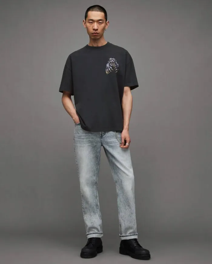 Beast Oversized Panther Crew TShirt Washed Black Men AllSaints TShirts