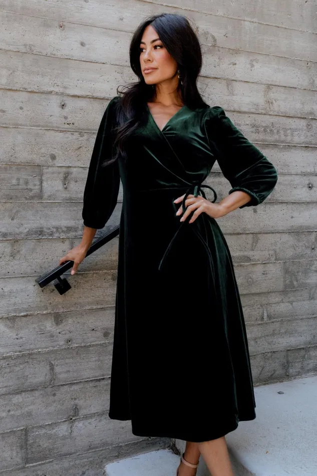 Beckinsale Velvet Wrap Dress Dark Green Women Baltic Born Midi Dresses