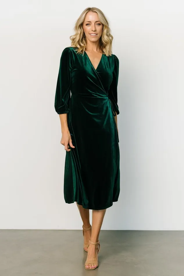 Beckinsale Velvet Wrap Dress Dark Green Women Baltic Born Midi Dresses Beckinsale Velvet Wrap Dress Dark Green Women Baltic Born Midi Dresses