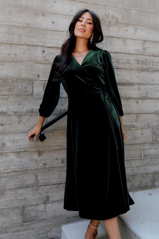 Beckinsale Velvet Wrap Dress Dark Green Women Baltic Born Midi Dresses Beckinsale Velvet Wrap Dress Dark Green Women Baltic Born Midi Dresses
