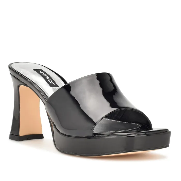 Beez Platform Sandals Black Patent Women Nine West Heeled Beez Platform Sandals Black Patent Women Nine West Heeled
