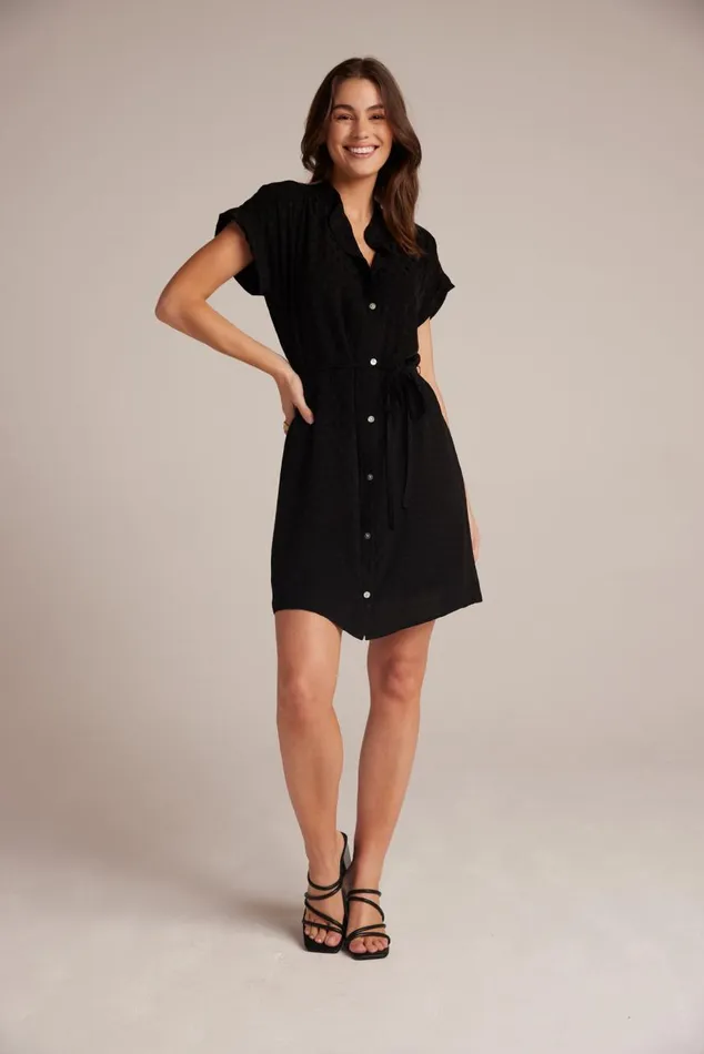Bella Dahl Belted Shirred Dress 8211 Black Women Mini Dresses