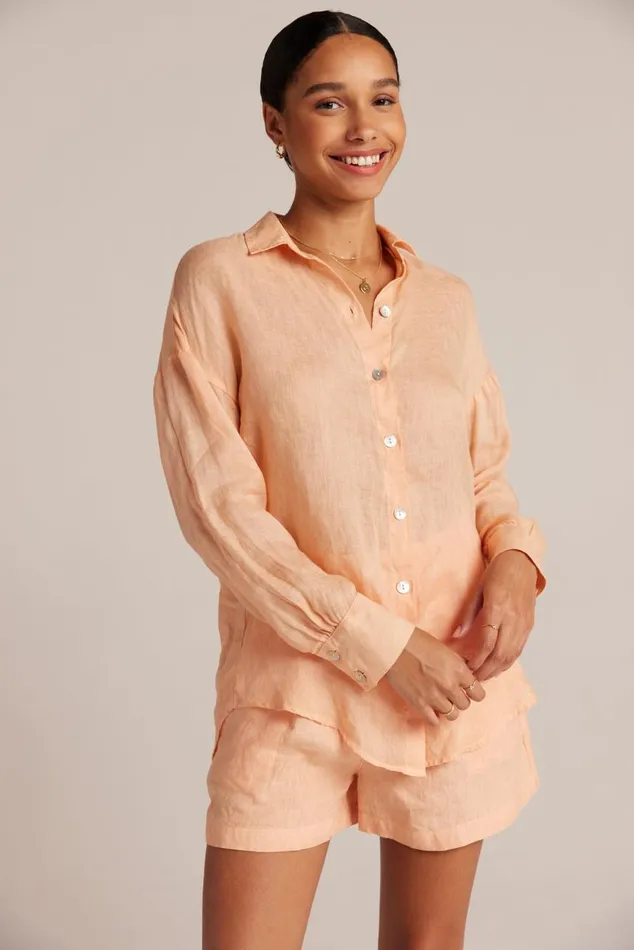 Bella Dahl Boyfriend Button Down 8211 Peach Parker Women Long Sleeve