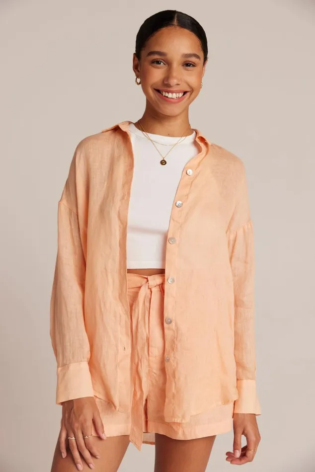 Bella Dahl Boyfriend Button Down 8211 Peach Parker Women Long Sleeve Bella Dahl Boyfriend Button Down 8211 Peach Parker Women Long Sleeve
