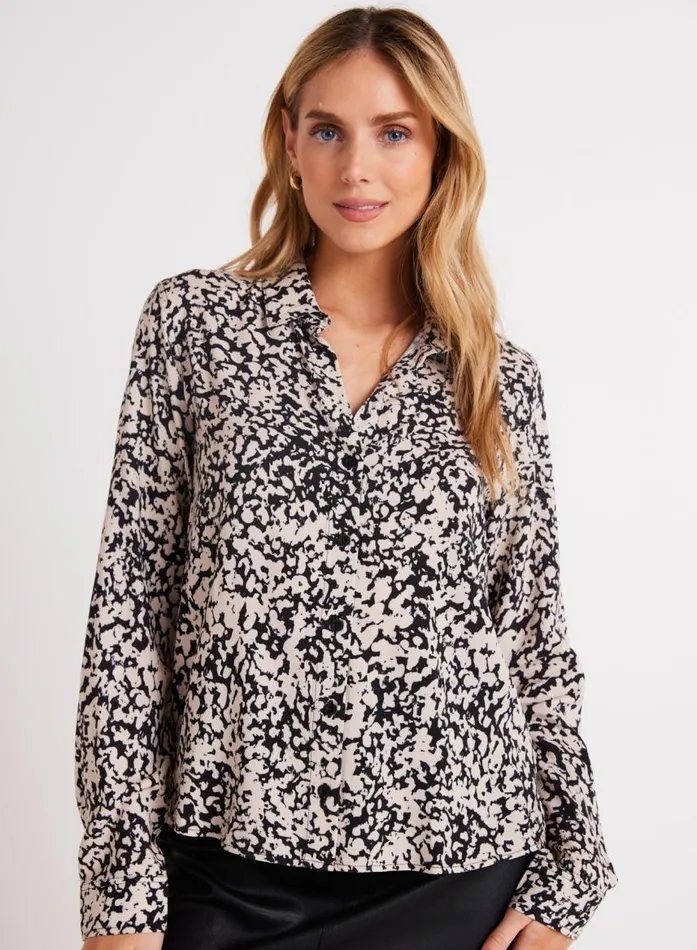 Bella Dahl Clean Shirt 8211 Abstract Bloom Print Women Long Sleeve