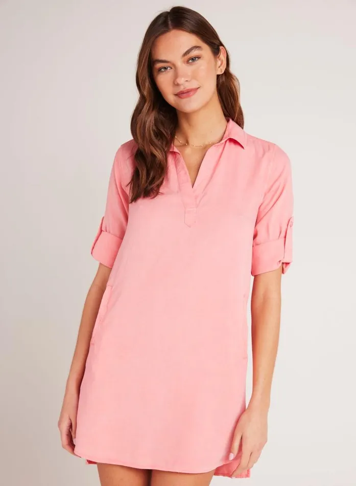 Bella Dahl Long Sleeve ALine Shirt Dress 8211 Blossom Pink Women Mini Dresses