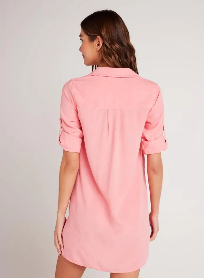Bella Dahl Long Sleeve ALine Shirt Dress 8211 Blossom Pink Women Mini Dresses Bella Dahl Long Sleeve ALine Shirt Dress 8211 Blossom Pink Women Mini Dresses
