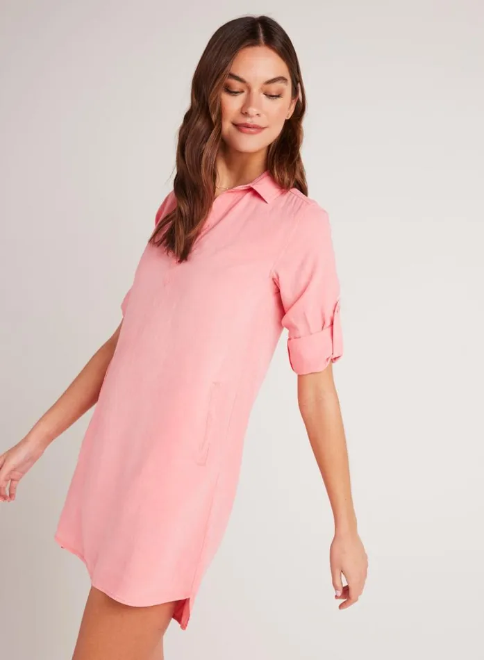 Bella Dahl Long Sleeve ALine Shirt Dress 8211 Blossom Pink Women Mini Dresses Bella Dahl Long Sleeve ALine Shirt Dress 8211 Blossom Pink Women Mini Dresses