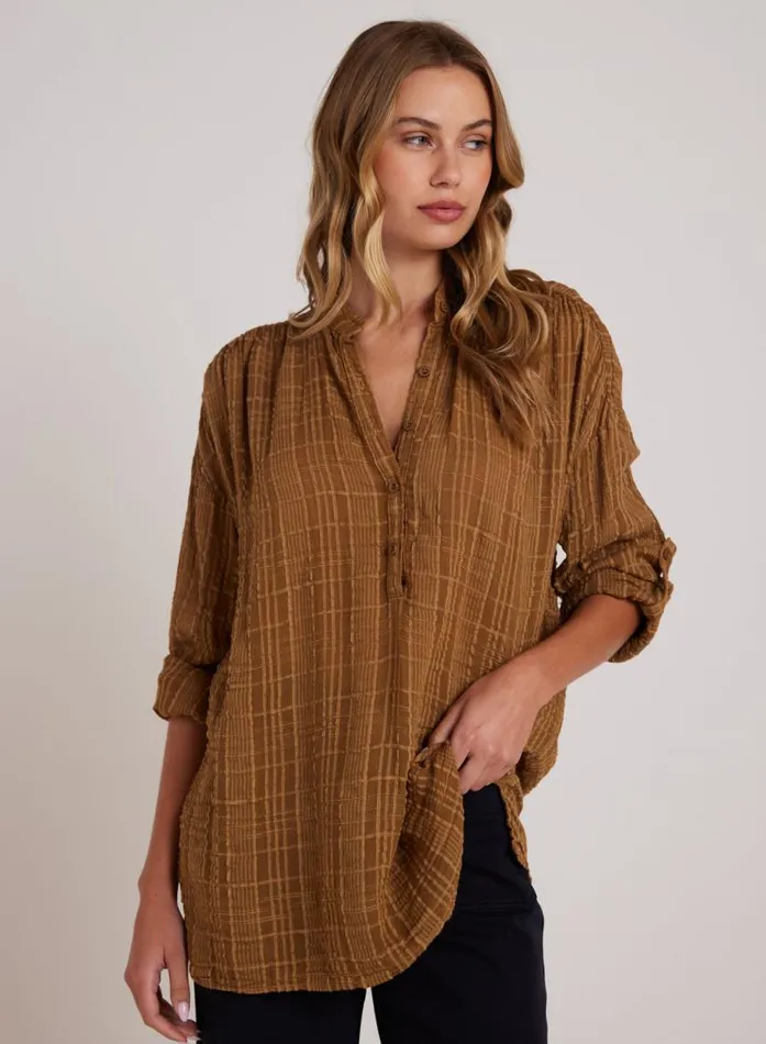 Bella Dahl Long Sleeve Shirred Pullover 8211 Topaz Gold Women Long Sleeve