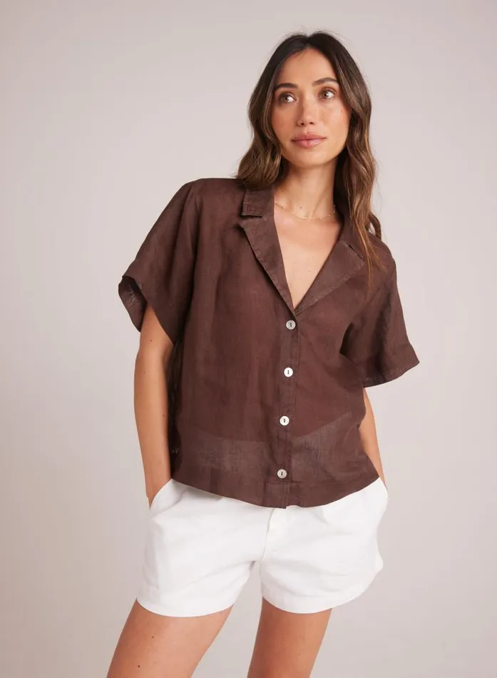 Bella Dahl Short Sleeve Flowy Button Down 8211 Cocoa Cabana Women Short Sleeve