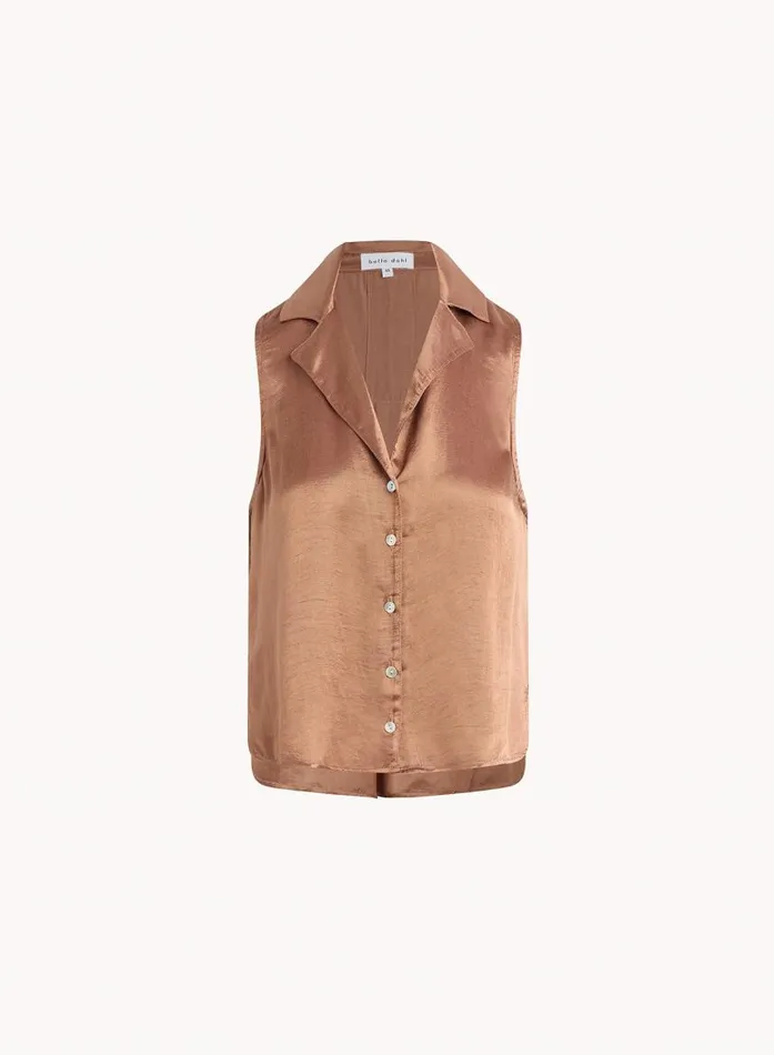 Bella Dahl Sleeveless Notch Collar Button Down 8211 Curacao Coconut Women Sleeveless