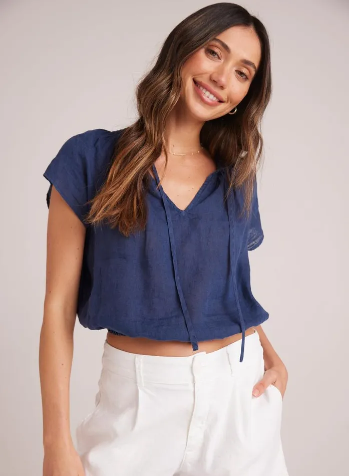 Bella Dahl Smocked Tie Top 8211 Brazilian Navy Women Short Sleeve