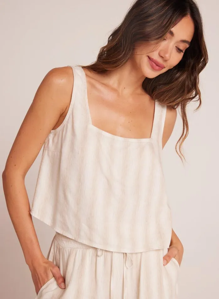 Bella Dahl Square Neck Tank 8211 Playa Sand Stripe Women Sleeveless