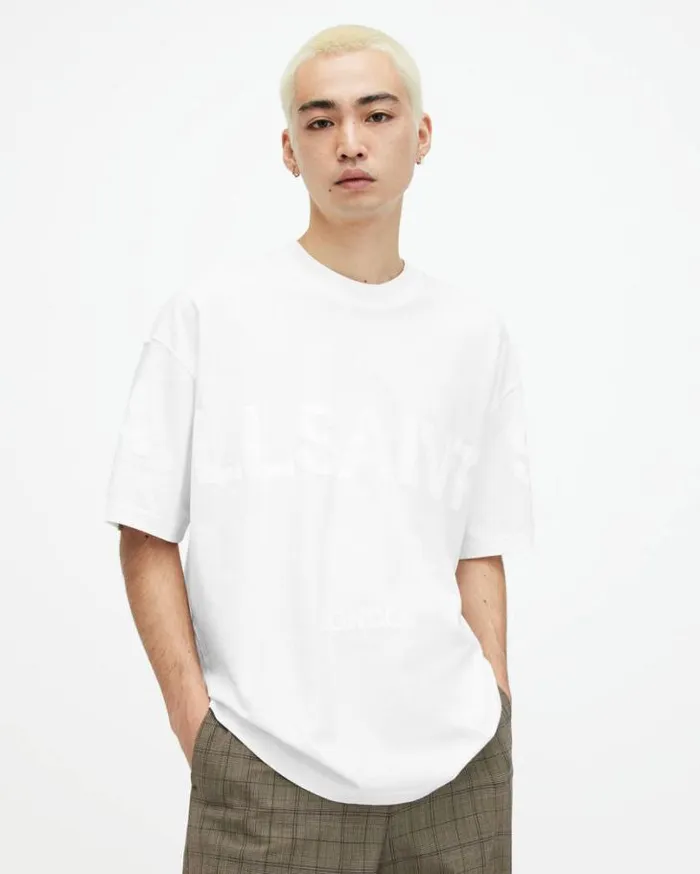 Biggy Oversized Logo Print TShirt Optic White Men AllSaints TShirts