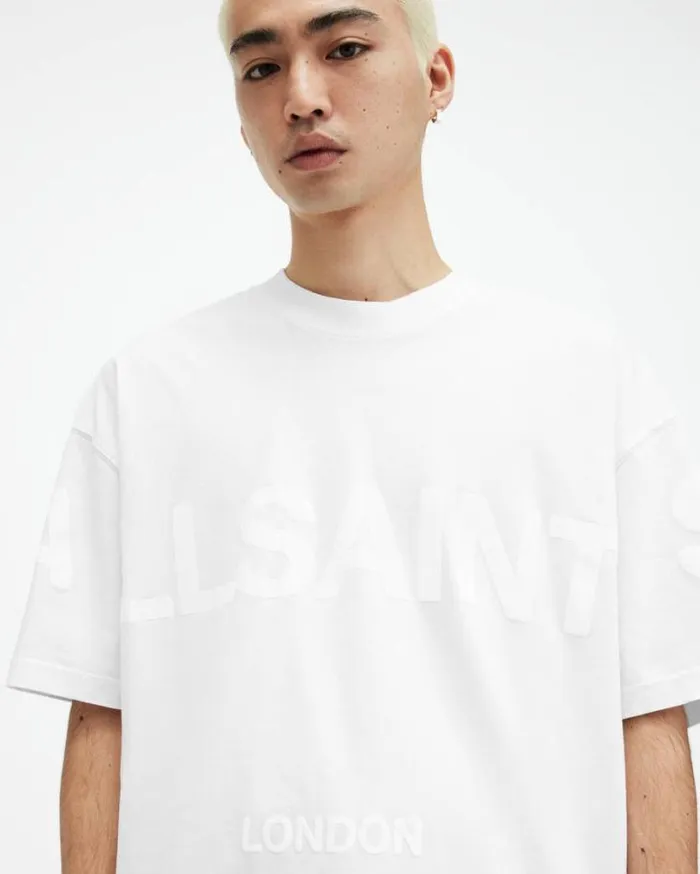 Biggy Oversized Logo Print TShirt Optic White Men AllSaints TShirts