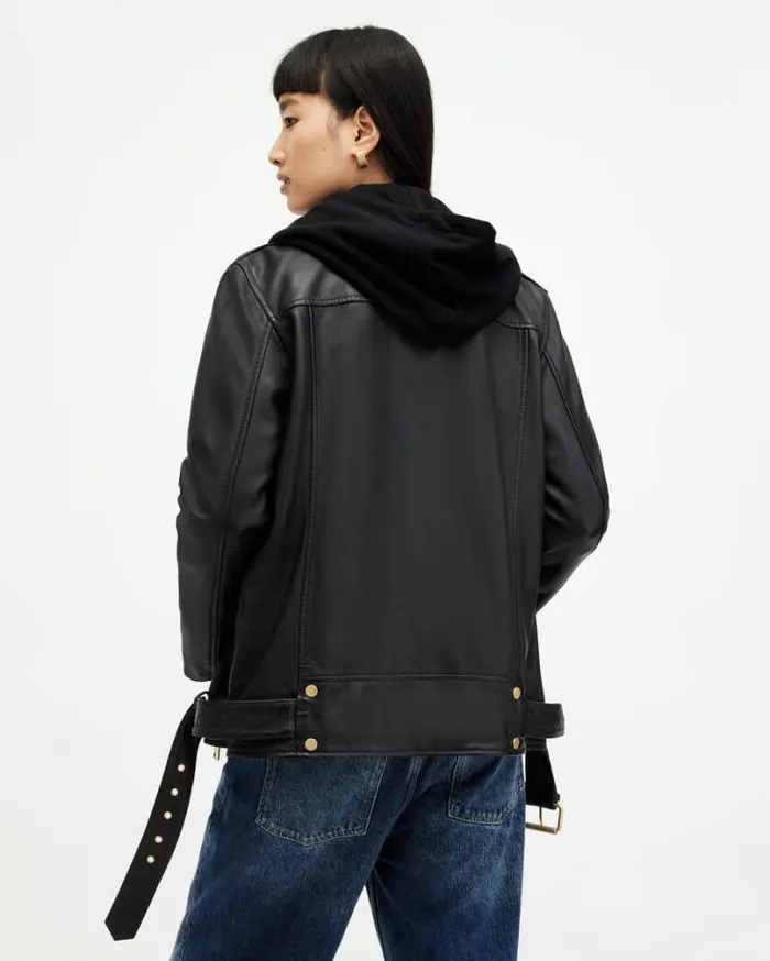 Biller Leather Oversized Biker Jacket Blackgold Women AllSaints Leather Jackets Biller Leather Oversized Biker Jacket Blackgold Women AllSaints Leather Jackets