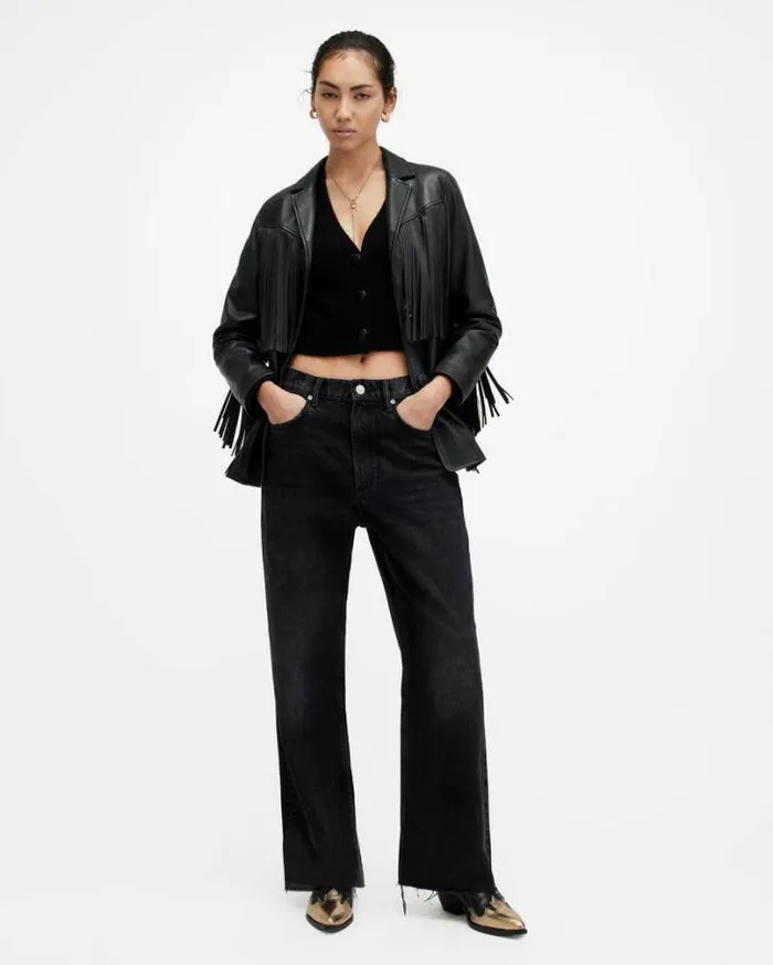 Blake Low Slung Wide Leg Denim Jeans Washed Black Women AllSaints Pants and Leggings Blake Low Slung Wide Leg Denim Jeans Washed Black Women AllSaints Pants and Leggings