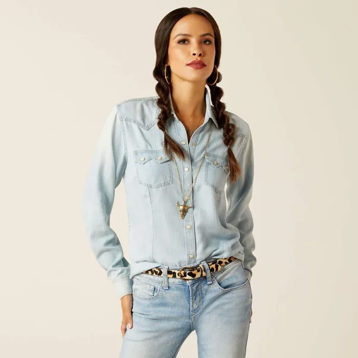 Blues Shirt Bleached Chambray Women Ariat TShirts and Tops