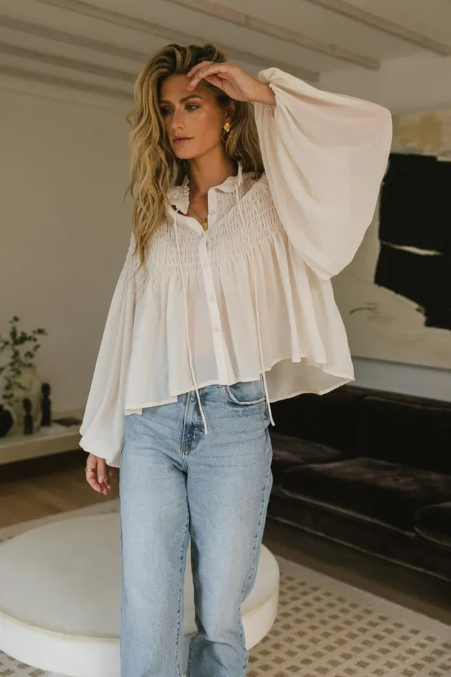 Bohme Blouses Anita Sheer Blouse In Cream 8211 FINAL SALE Cream 8211 Women Bohme Blouses Anita Sheer Blouse In Cream 8211 FINAL SALE Cream 8211 Women