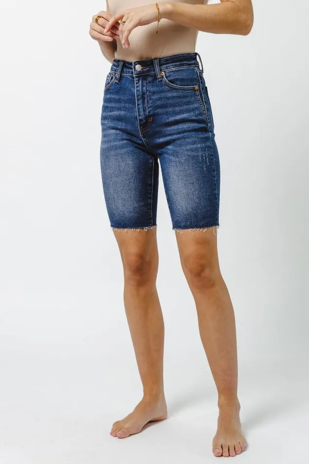 Bohme Denim Shorts Rowen Mid Thigh Shorts Dark Wash 8211 Women