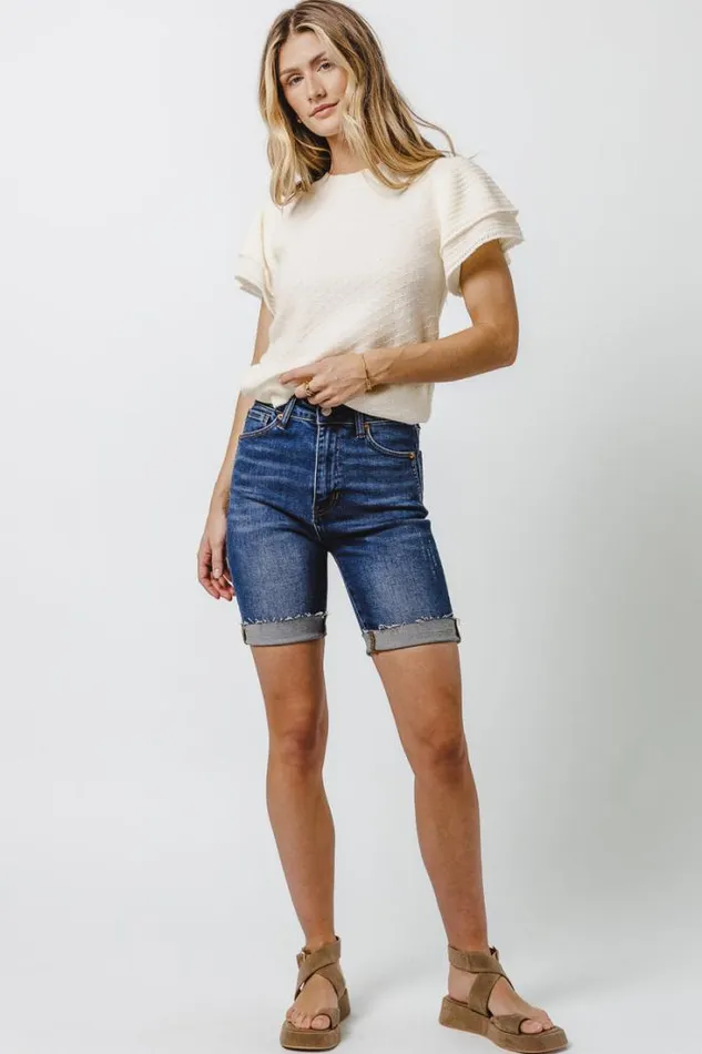 Bohme Denim Shorts Rowen Mid Thigh Shorts Dark Wash 8211 Women Bohme Denim Shorts Rowen Mid Thigh Shorts Dark Wash 8211 Women