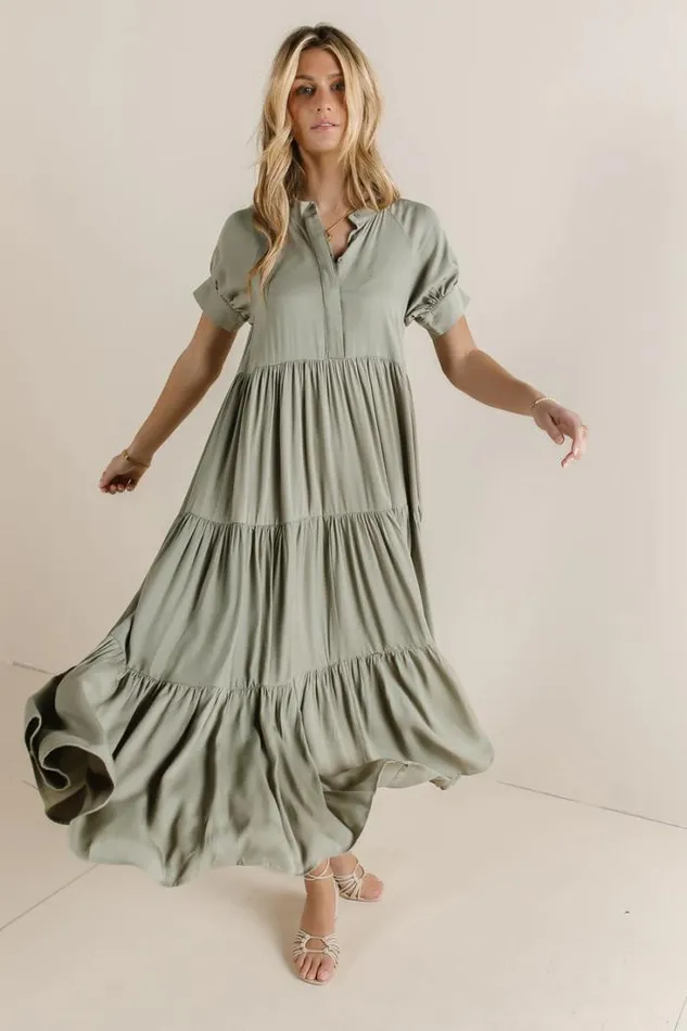 Bohme Dresses Amanda Tiered Dress In Sage Sage 8211 Women