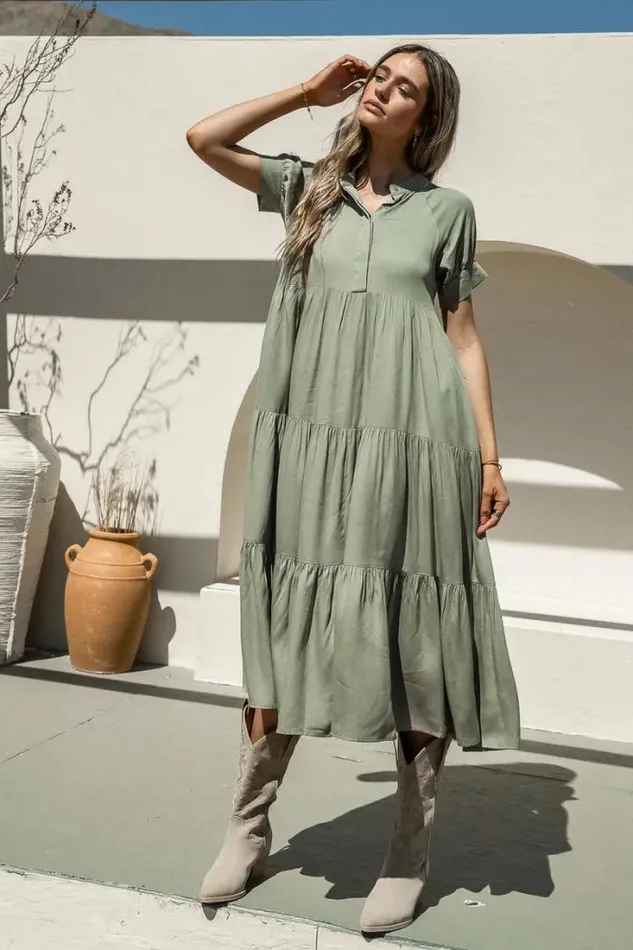 Bohme Dresses Amanda Tiered Dress In Sage Sage 8211 Women