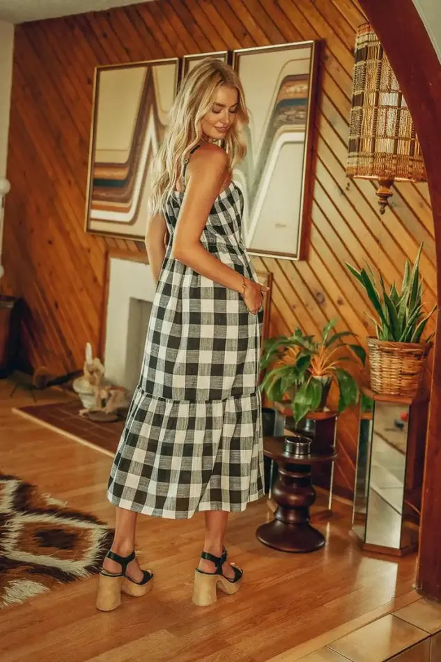 Bohme Dresses Anastasia Plaid Midi Dress Black 8211 Women Bohme Dresses Anastasia Plaid Midi Dress Black 8211 Women