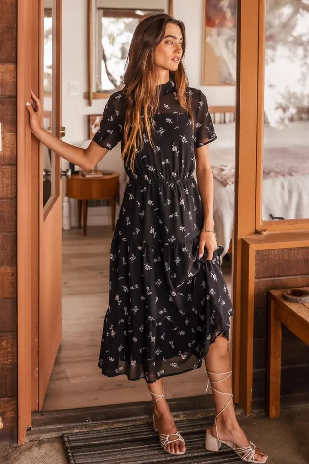 Bohme Dresses Anya Floral Midi Dress 8211 FINAL SALE Black 8211 Women