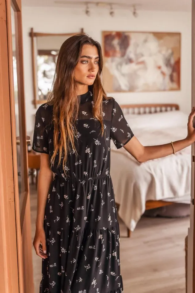 Bohme Dresses Anya Floral Midi Dress 8211 FINAL SALE Black 8211 Women Bohme Dresses Anya Floral Midi Dress 8211 FINAL SALE Black 8211 Women