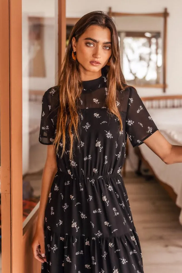 Bohme Dresses Anya Floral Midi Dress 8211 FINAL SALE Black 8211 Women Bohme Dresses Anya Floral Midi Dress 8211 FINAL SALE Black 8211 Women