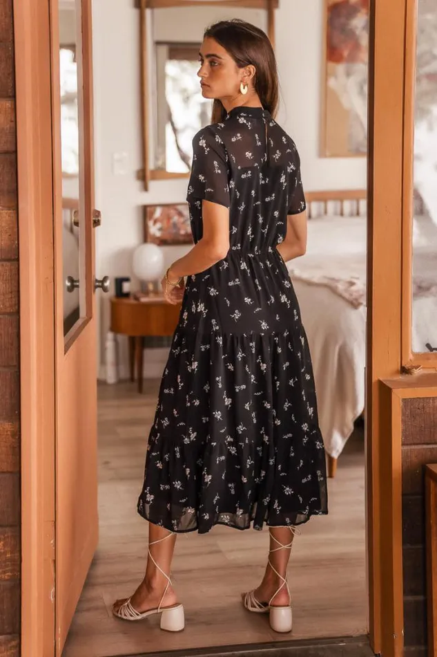 Bohme Dresses Anya Floral Midi Dress 8211 FINAL SALE Black 8211 Women Bohme Dresses Anya Floral Midi Dress 8211 FINAL SALE Black 8211 Women
