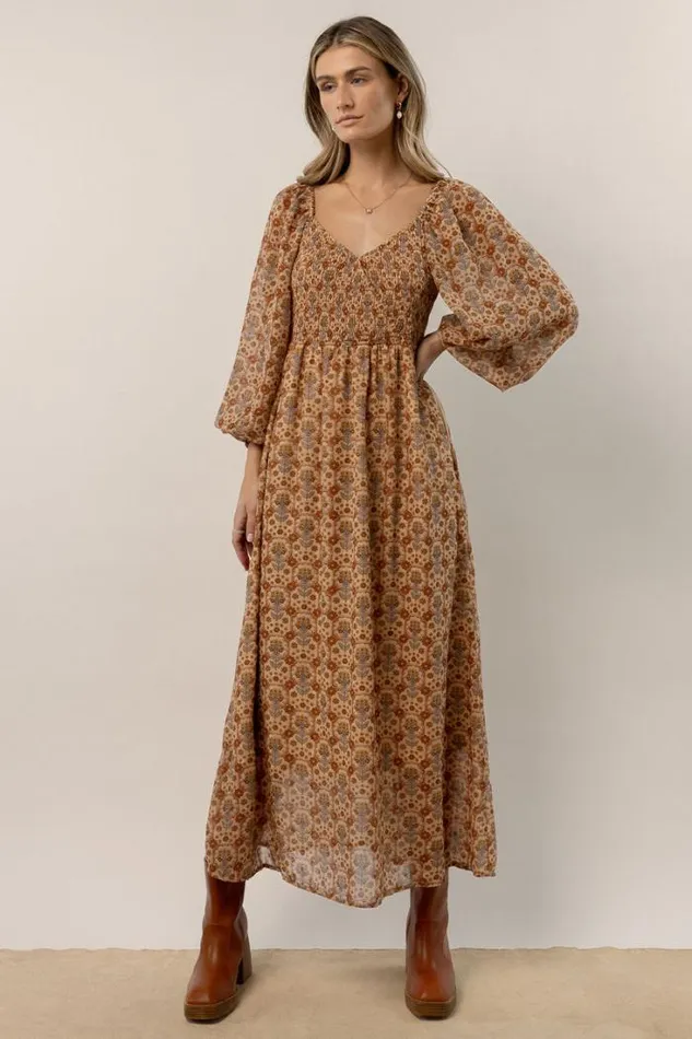 Bohme Dresses Averie Floral Midi Dress In Camel Camel 8211 Women