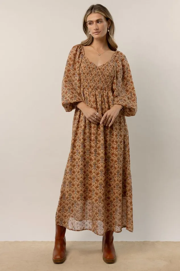 Bohme Dresses Averie Floral Midi Dress In Camel Camel 8211 Women Bohme Dresses Averie Floral Midi Dress In Camel Camel 8211 Women