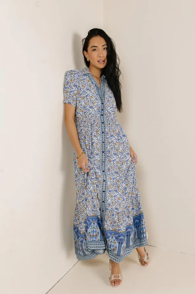 Bohme Dresses Floral Collared Button Up Dress In Indigo Indigo 8211 Women