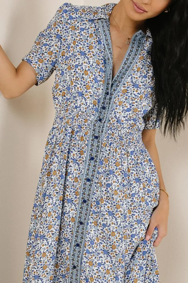 Bohme Dresses Floral Collared Button Up Dress In Indigo Indigo 8211 Women Bohme Dresses Floral Collared Button Up Dress In Indigo Indigo 8211 Women
