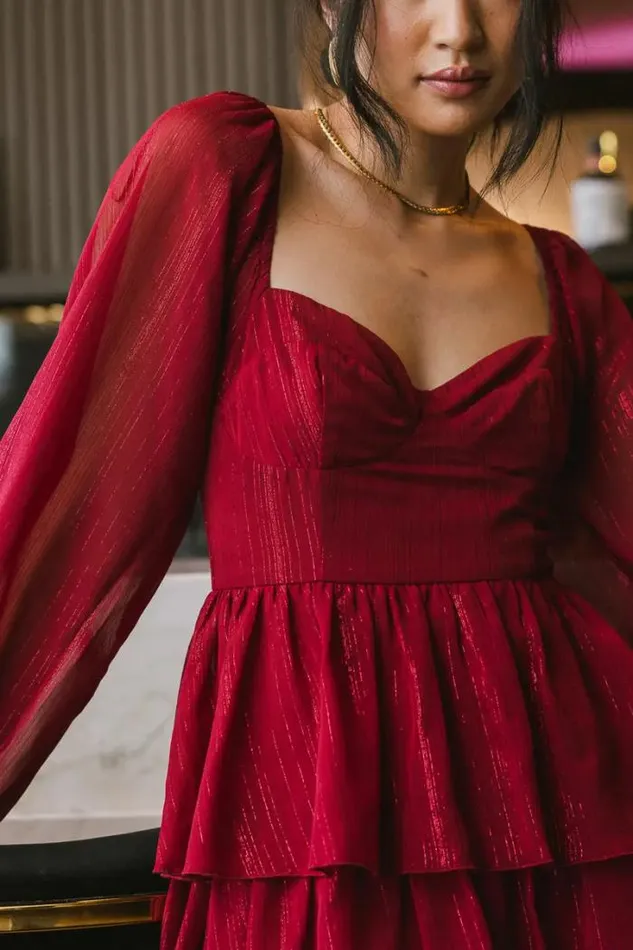 Bohme Dresses Kristina Tiered Shimmer Dress Burgundy 8211 Women Bohme Dresses Kristina Tiered Shimmer Dress Burgundy 8211 Women