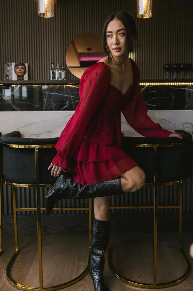 Bohme Dresses Kristina Tiered Shimmer Dress Burgundy 8211 Women Bohme Dresses Kristina Tiered Shimmer Dress Burgundy 8211 Women