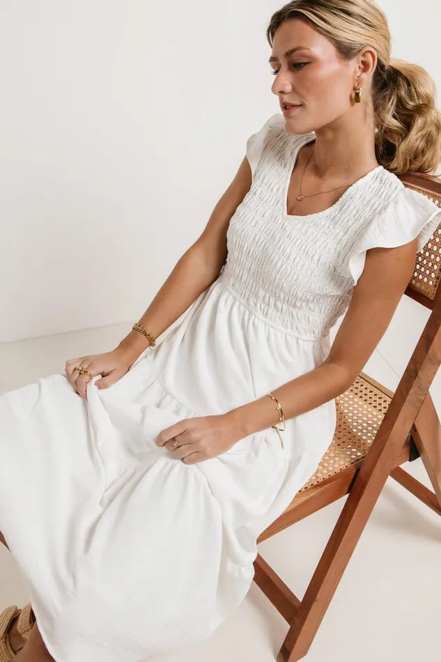 Bohme Dresses Rain Smocked Midi Dress In White White 8211 Women Bohme Dresses Rain Smocked Midi Dress In White White 8211 Women