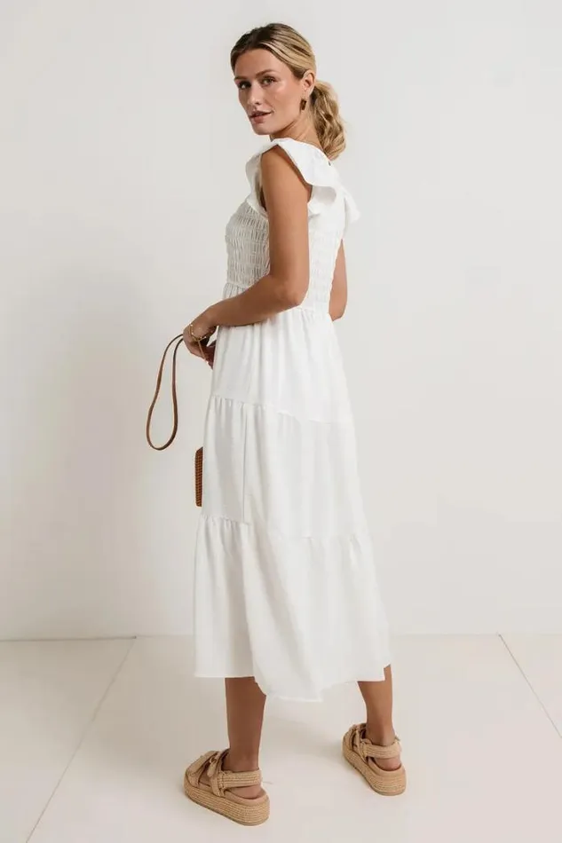 Bohme Dresses Rain Smocked Midi Dress In White White 8211 Women Bohme Dresses Rain Smocked Midi Dress In White White 8211 Women