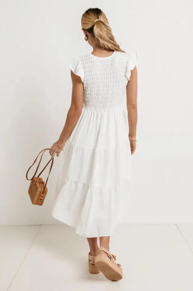 Bohme Dresses Rain Smocked Midi Dress In White White 8211 Women Bohme Dresses Rain Smocked Midi Dress In White White 8211 Women