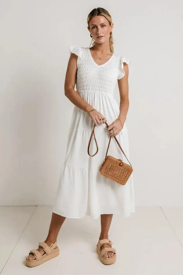 Bohme Dresses Rain Smocked Midi Dress In White White 8211 Women Bohme Dresses Rain Smocked Midi Dress In White White 8211 Women
