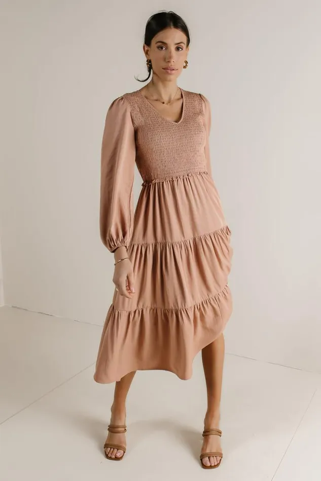 Bohme Dresses Smocked Tiered Midi Dress In Pink Pink 8211 Women