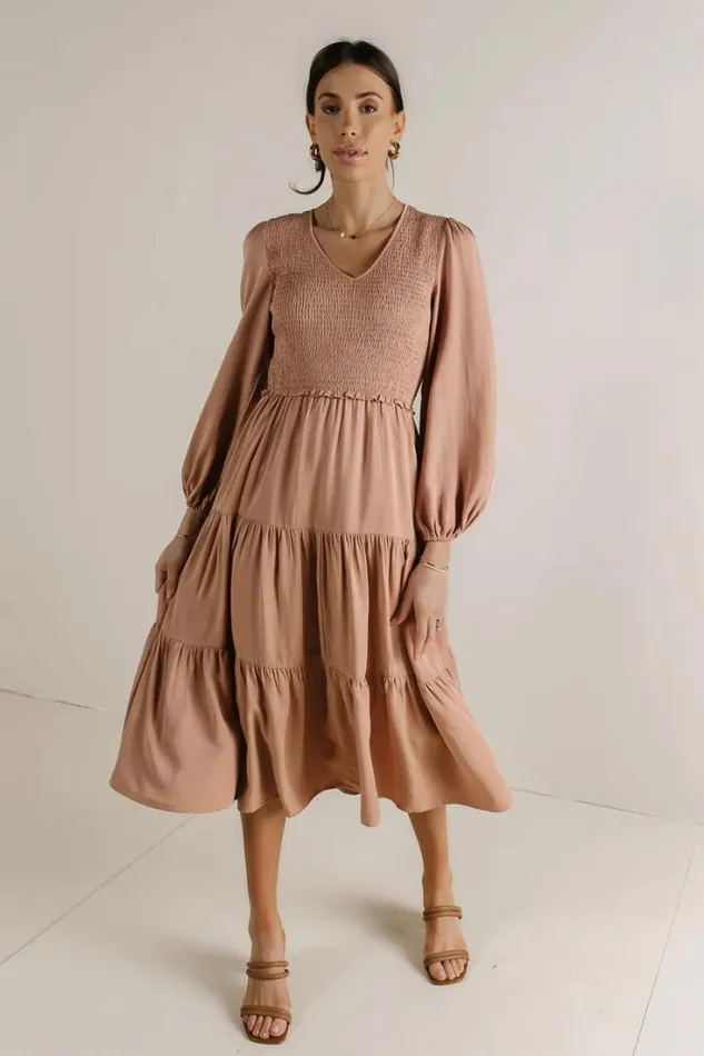 Bohme Dresses Smocked Tiered Midi Dress In Pink Pink 8211 Women