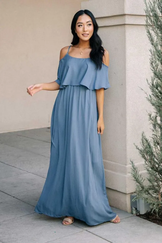 Bohme Dresses Toni Off The Shoulder Maxi Dress In Slate Blue 8211 FINAL SALE Slate Blue 8211 Women